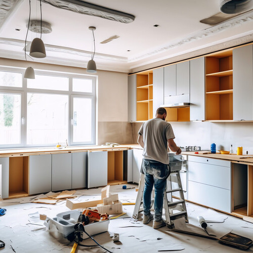 Contractor works on whole home remodel.